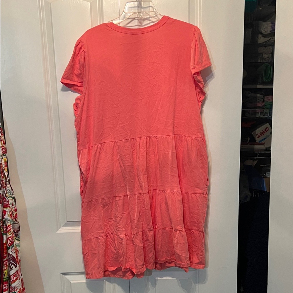 Time and Tru Bright Coral flutter sleeve tiered knit dress - Picture 6 of 6